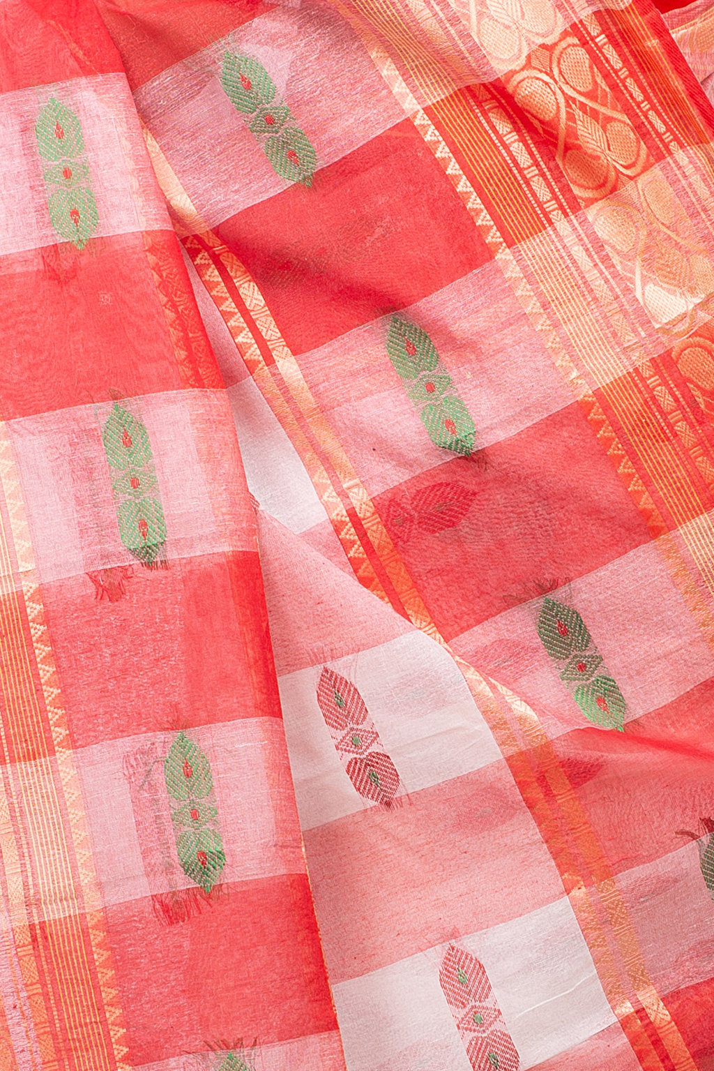 White Red Pure Cotton Raj Nandi Desigine Tant Saree (2807)